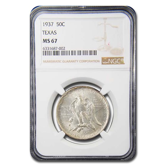 1937 Texas Centennial Commemorative Half Dollar MS-67 NGC 1937 Texas Centennial Commemorative Half Dollar MS-67 NGC