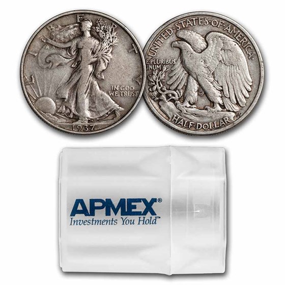 1937 Walking Liberty Halves 20-Coin Roll Avg Circ 1937 Walking Liberty Halves 20-Coin Roll Avg Circ