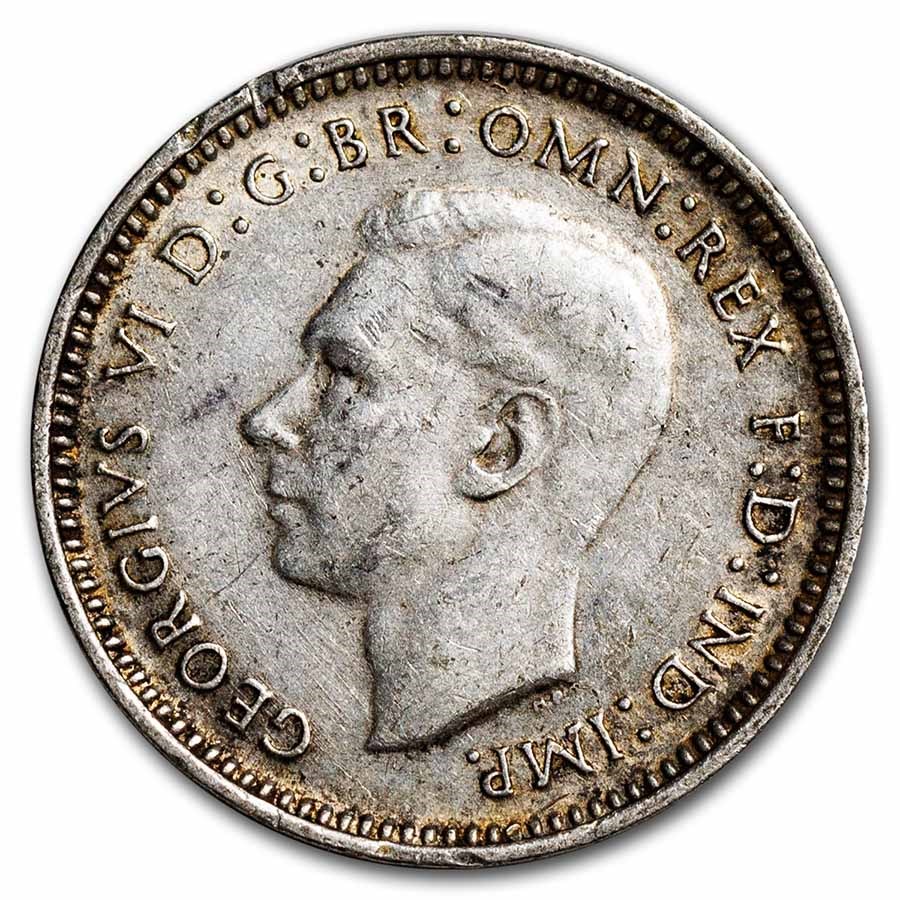 1938-1944 Australia Silver 3 Pence George VI Avg Circ
