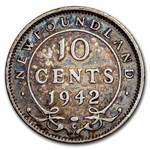 1938-1944 Newfoundland Silver 10 Cents George VI Avg Circ