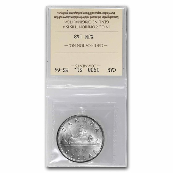 1938 Canada Silver Dollar George VI MS-64 ICCS