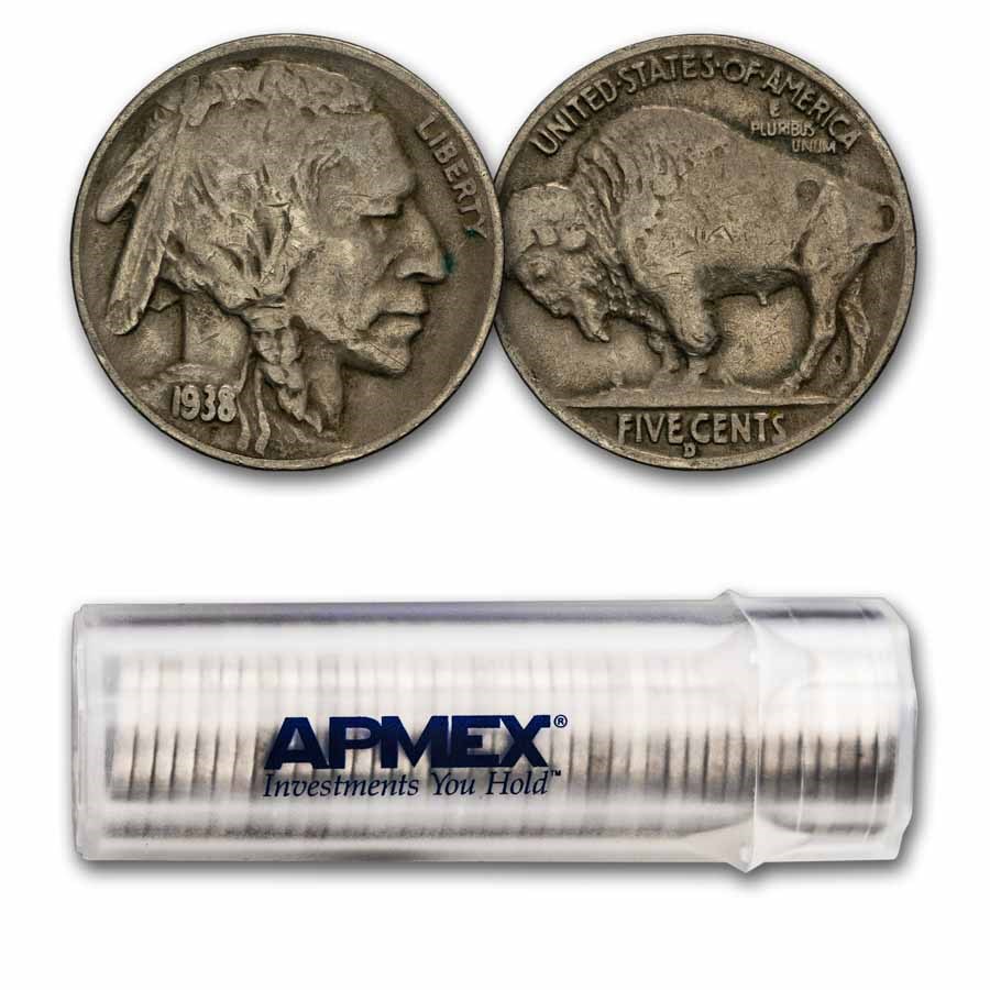 1938-D Buffalo Nickel 40-Coin Roll Avg Circ