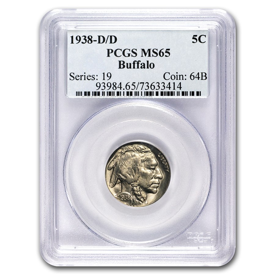 1938-D/D Buffalo Nickel MS-65 PCGS
