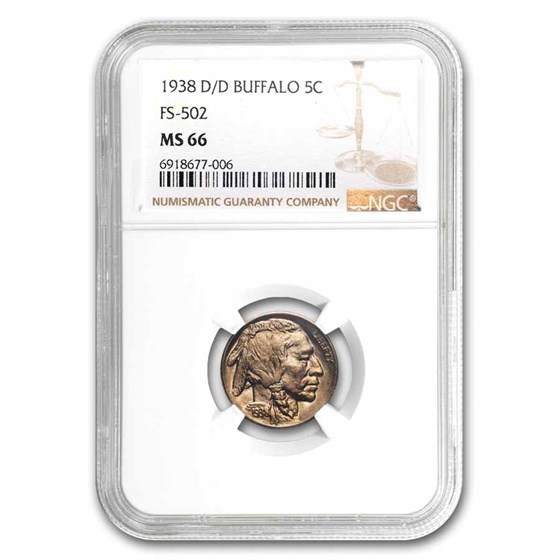 1938-D/D Buffalo Nickel MS-66 NGC 1938-D/D Buffalo Nickel MS-66 NGC