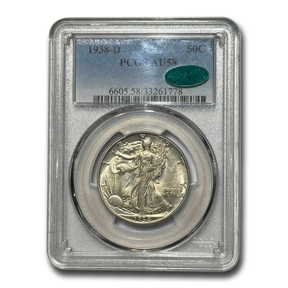 1938-D Walking Liberty Half Dollar AU-58 PCGS CAC 1938-D Walking Liberty Half Dollar AU-58 PCGS CAC