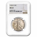 1938-D Walking Liberty Half Dollar MS-64 NGC
