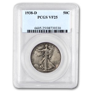 1938-D Walking Liberty Half Dollar VF-25 PCGS 1938-D Walking Liberty Half Dollar VF-25 PCGS