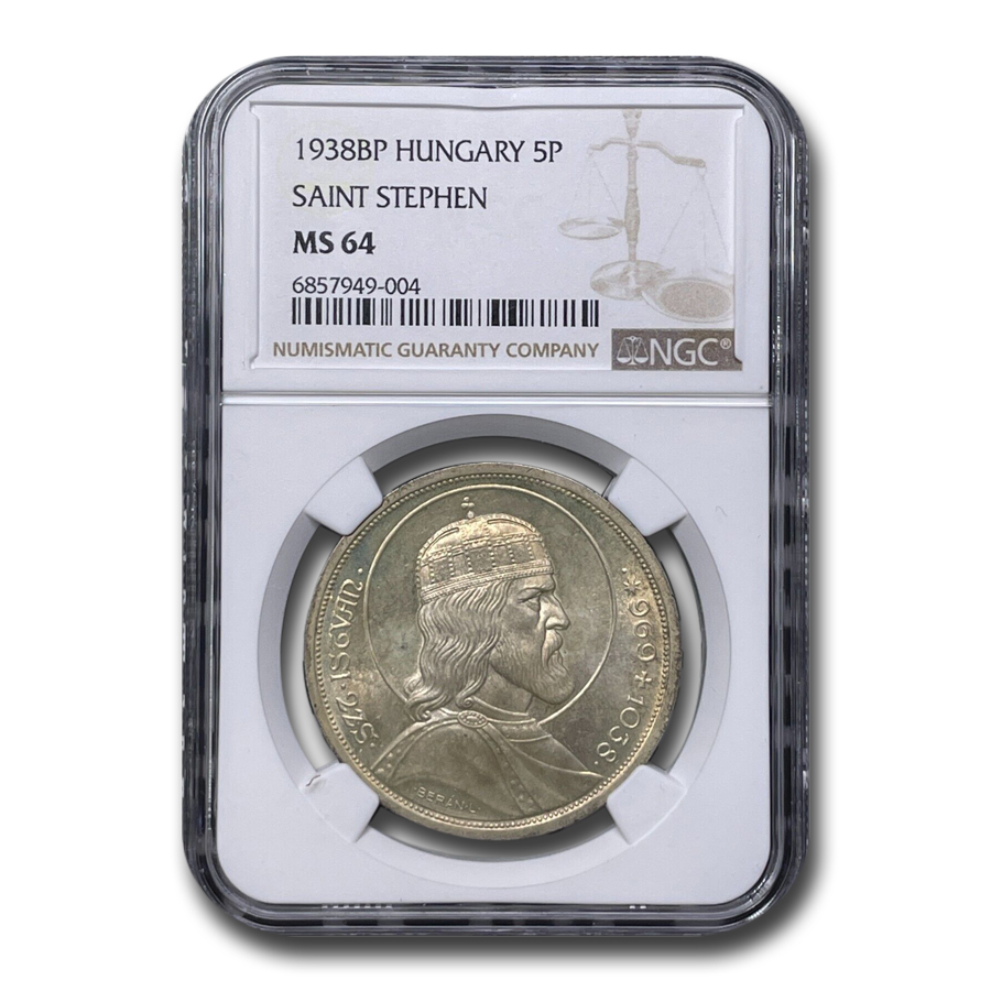 Buy 1938 Hungary Silver 5 Pengo St. Stephen MS-64 NGC | APMEX