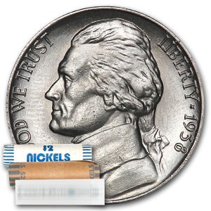 1938 Jefferson Nickel Roll 40-Coin BU