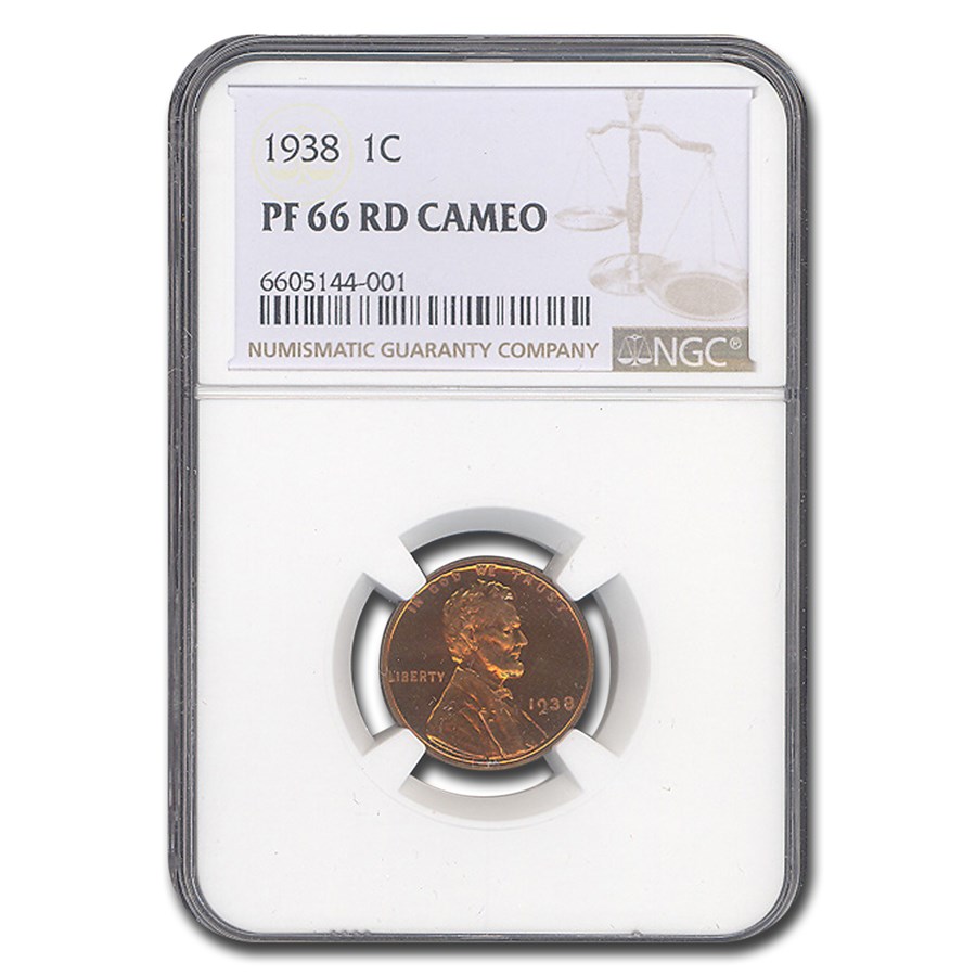 1938 Lincoln Cent PF-66 Cameo NGC (Red)