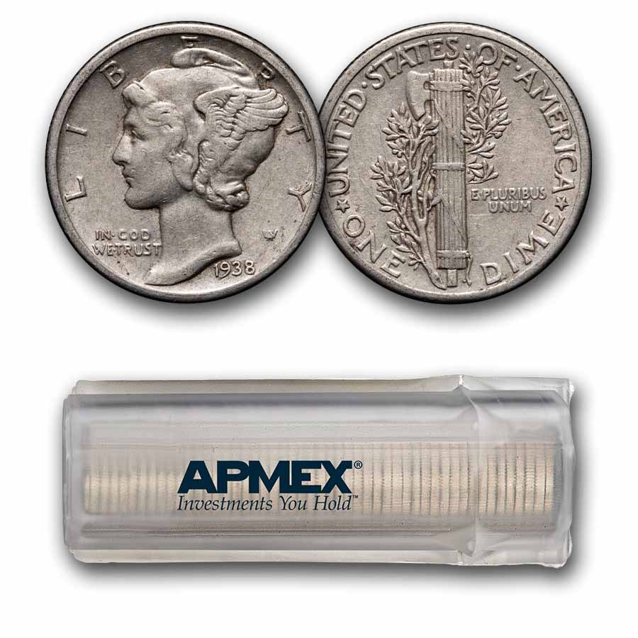 1938 Mercury Dime 50-Coin Roll Avg Circ