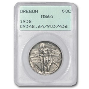 1938 Oregon Trial Half Dollar MS-64 PCGS (Old Rattler Holder) 1938 Oregon Trial Half Dollar MS-64 PCGS (Old Rattler Holder)