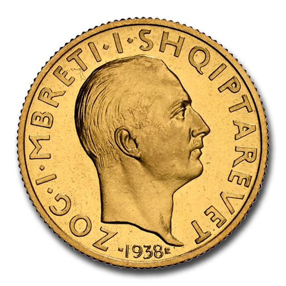 1938-R Albania Gold 20 Franga Ari Zog I MS-66 NGC (PL) 1938-R Albania Gold 20 Franga Ari Zog I MS-66 NGC (PL)