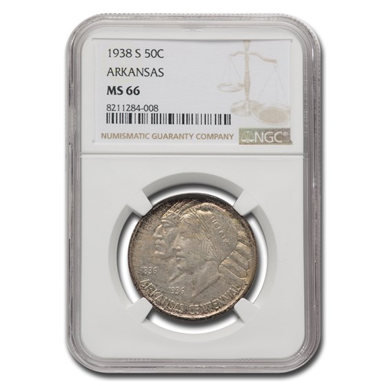 1938-S Arkansas Centennial Commemorative Half Dollar MS-66 NGC 1938-S Arkansas Centennial Commemorative Half Dollar MS-66 NGC