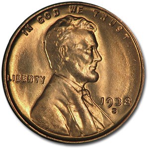 1938-S Lincoln Cent BU (Red)