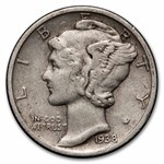 1938-S Mercury Dime 50-Coin Roll Avg Circ