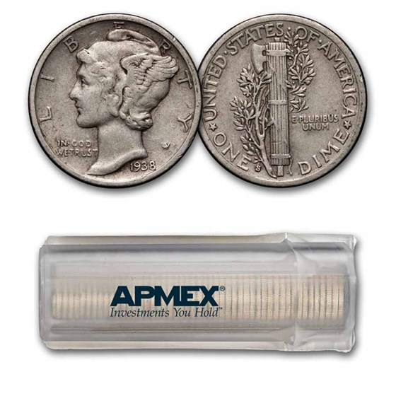 1938-S Mercury Dime 50-Coin Roll Avg Circ