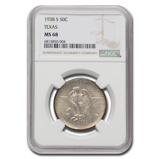 1938-S Texas Centennial Commemorative Half Dollar MS-68 NGC 1938-S Texas Centennial Commemorative Half Dollar MS-68 NGC