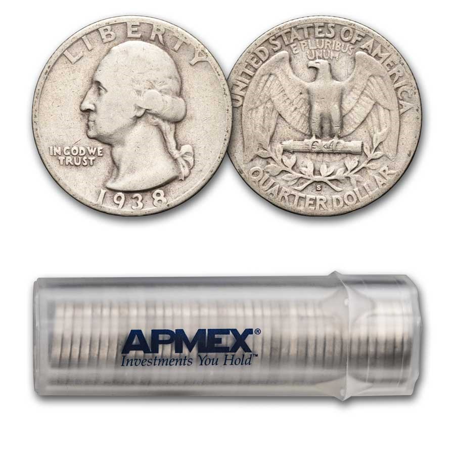 1938-S Washington Quarter 40-Coin Roll Avg Circ
