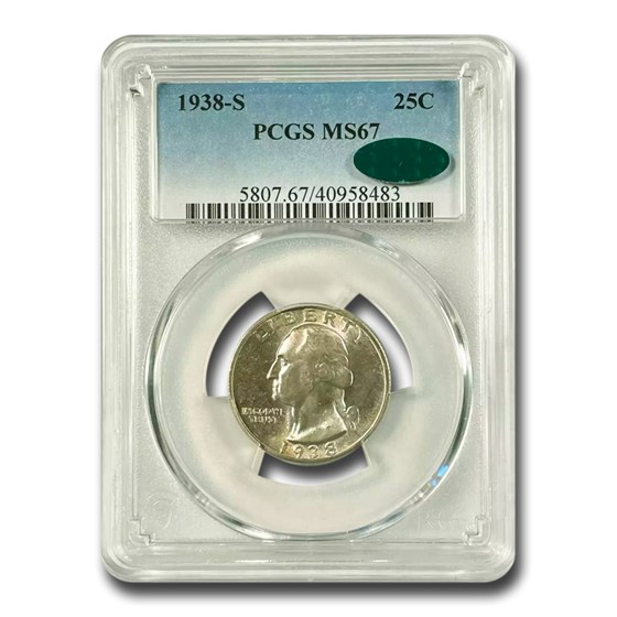 1938-S Washington Quarter MS-67 PCGS CAC 1938-S Washington Quarter MS-67 PCGS CAC