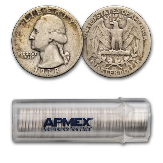 1938 Washington Quarter 40-Coin Roll Avg Circ 1938 Washington Quarter 40-Coin Roll Avg Circ