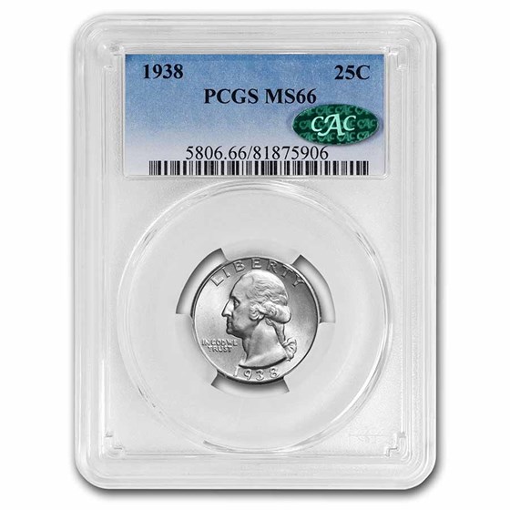 1938 Washington Quarter MS-66 PCGS CAC 1938 Washington Quarter MS-66 PCGS CAC