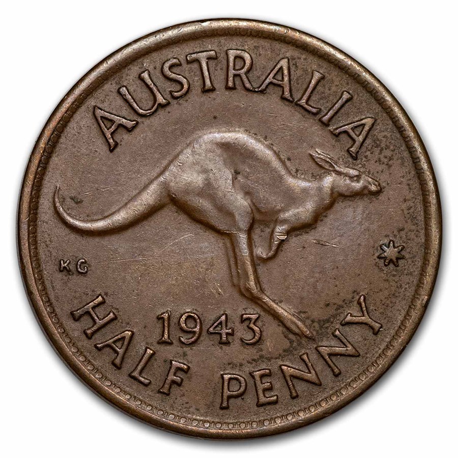 1939-1948 Australia Bronze 1/2 Penny George VI Avg Circ