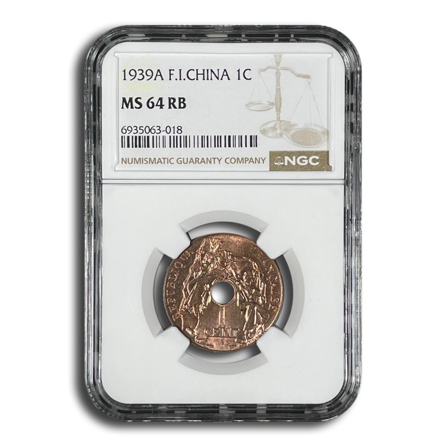 1939-A French Indo-China Centime MS-64 NGC (Red/Brown)