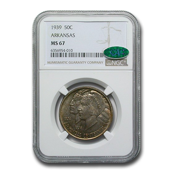 1939 Arkansas Centennial Commemorative Half Dollar MS-67 NGC CAC 1939 Arkansas Centennial Commemorative Half Dollar MS-67 NGC CAC