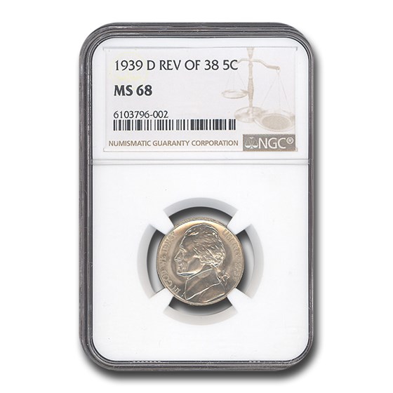 1939-D Jefferson Nickel MS-68 NGC (Reverse of 38) 1939-D Jefferson Nickel MS-68 NGC (Reverse of 38)