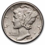 1939-D Mercury Dime 50-Coin Roll Avg Circ