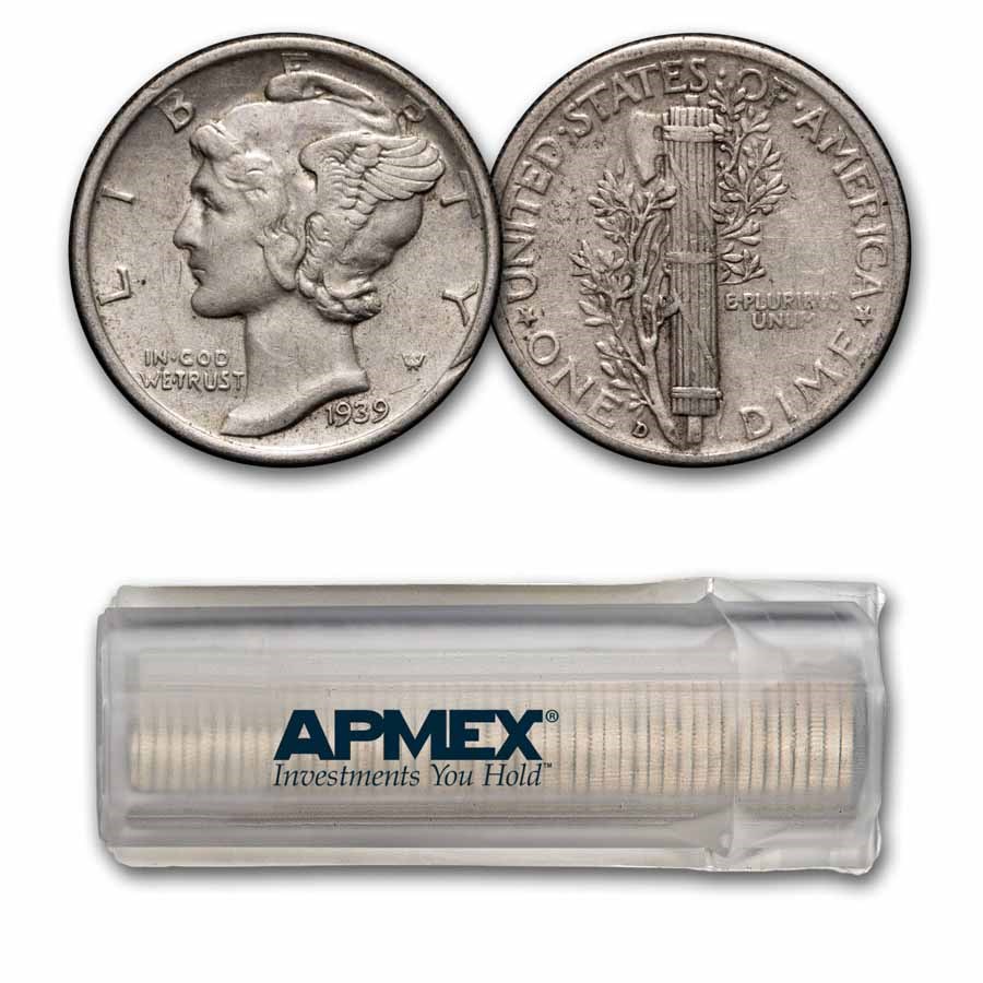 1939-D Mercury Dime 50-Coin Roll Avg Circ