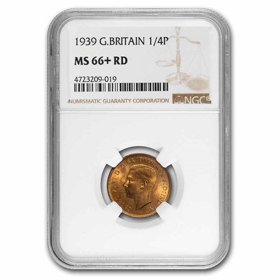 1939 Great Britain AE Farthing Wren MS-66+ NGC (Red) 1939 Great Britain AE Farthing Wren MS-66+ NGC (Red)