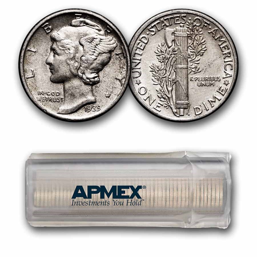 1939 Mercury Dime 50-Coin Roll Avg Circ