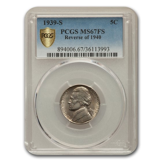 1939-S Jefferson Nickel MS-67 PCGS (FS, Reverse of 1940) 1939-S Jefferson Nickel MS-67 PCGS (FS, Reverse of 1940)