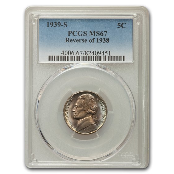 1939-S Jefferson Nickel Rev of 38 MS-67 PCGS 1939-S Jefferson Nickel Rev of 38 MS-67 PCGS
