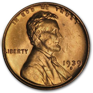 1939-S Lincoln Cent BU (Red) 1939-S Lincoln Cent BU (Red)