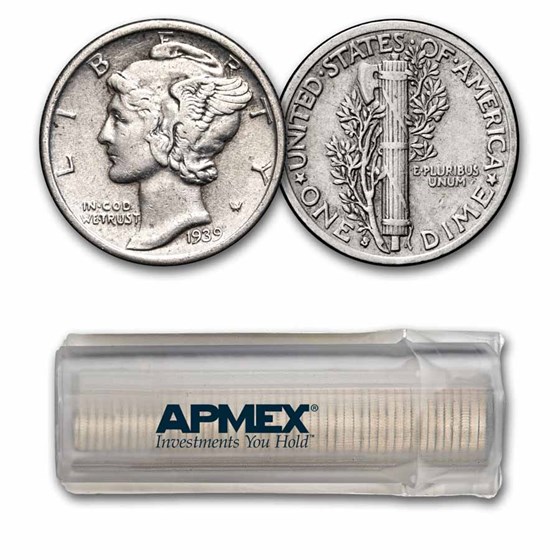1939-S Mercury Dime 50-Coin Roll Avg Circ