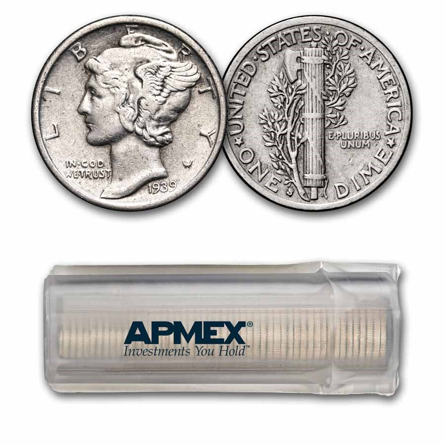 1939-S Mercury Dime 50-Coin Roll Avg Circ
