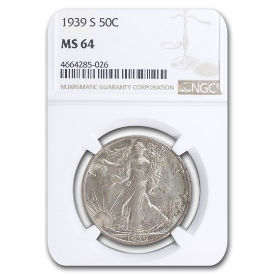 1939-S Walking Liberty Half Dollar MS-64 NGC 1939-S Walking Liberty Half Dollar MS-64 NGC