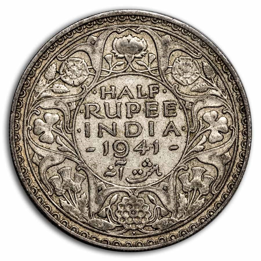 1940-1945 India Silver 1/2 Rupee George VI Avg Circ