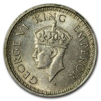 1940-1945 India Silver 1/4 Rupee George VI Avg Circ