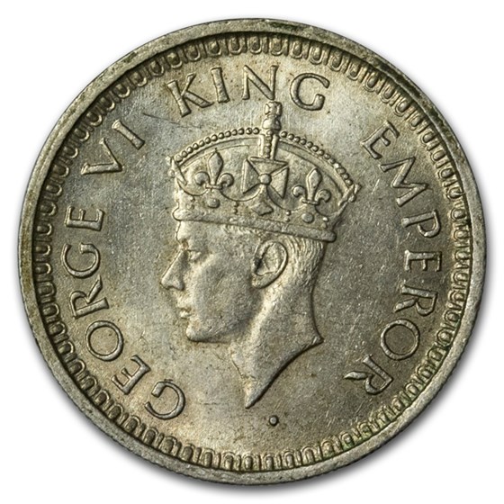 1940-1945 India Silver 1/4 Rupee George VI Avg Circ 1940-1945 India Silver 1/4 Rupee George VI Avg Circ