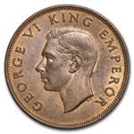 1940-1947 New Zealand Bronze 1 Penny Tui Bird George VI BU R/B