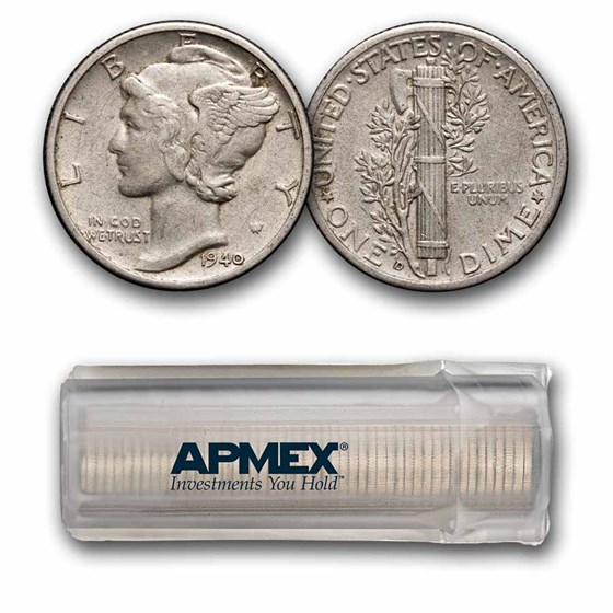 1940-D Mercury Dime 50-Coin Roll Avg Circ
