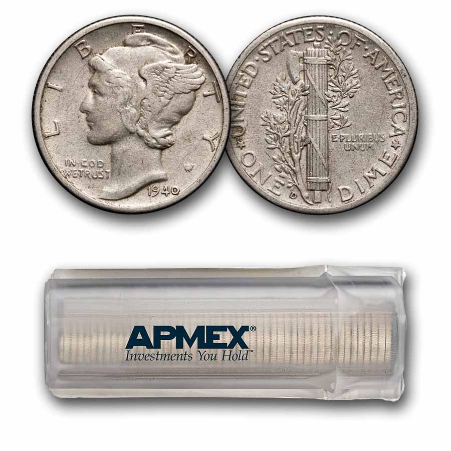 1940-D Mercury Dime 50-Coin Roll Avg Circ