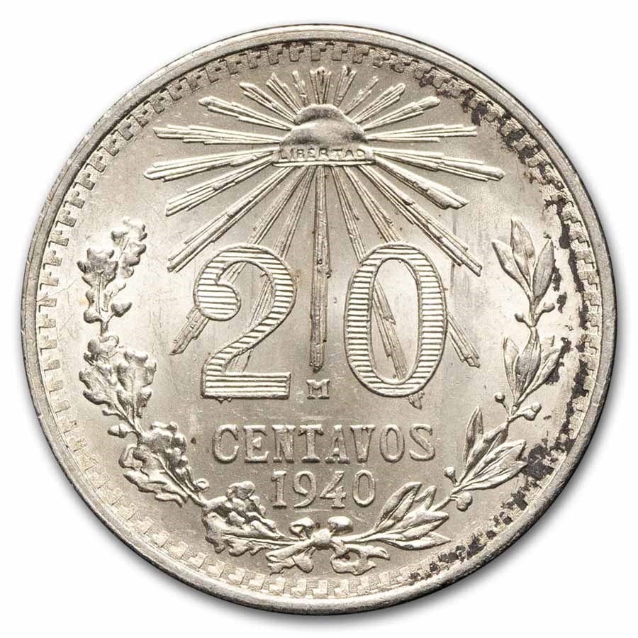 1940-M Mexico Silver 20 Centavos BU