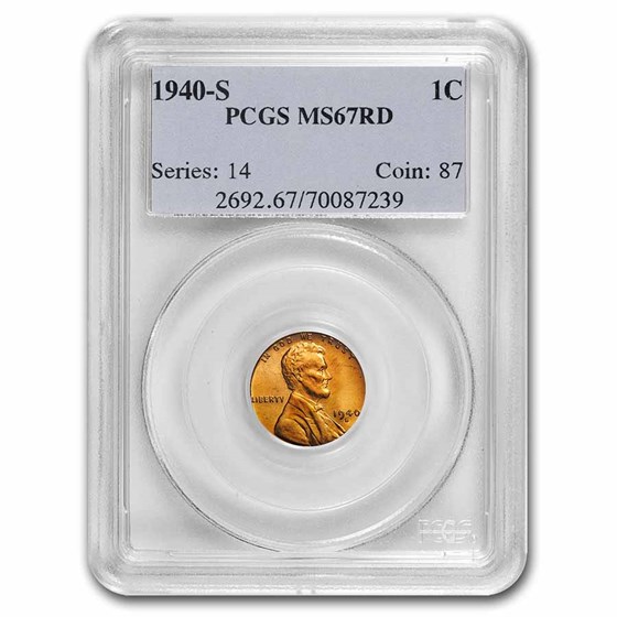 1940-S Lincoln Cent MS-67 PCGS (Red) 1940-S Lincoln Cent MS-67 PCGS (Red)