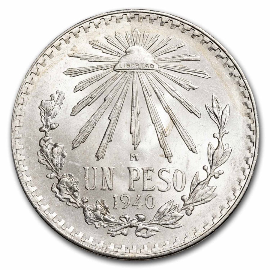 1940 Silver Mexican 1 Peso Cap & Rays BU