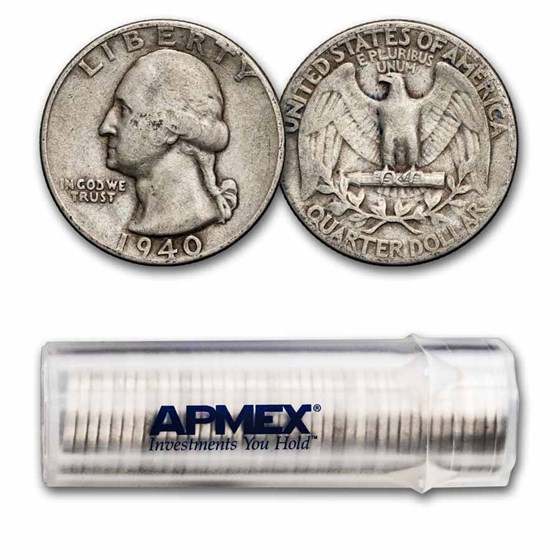 1940 Washington Quarter 40-Coin Roll Avg Circ